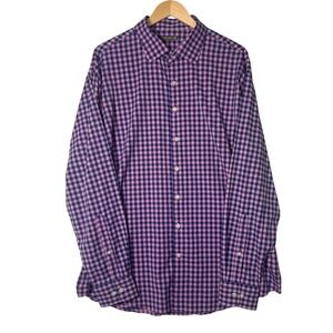 Mens Peter Millar Summer Comfort Shirt XXL Pink Navy Gingham Check Performance‎